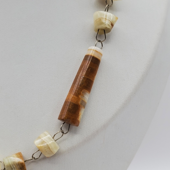 Banded Gemstone Agate Onyx Necklace Vintage Wire Wrapped Jewelry 26" Long - Picture 9 of 9